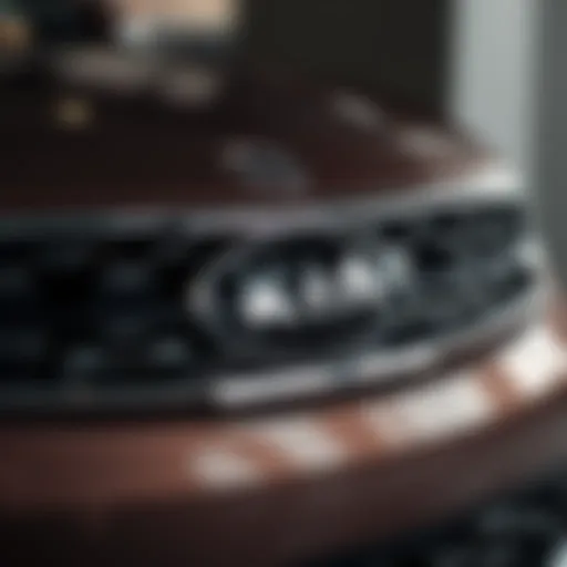 A close-up view of the sleek front grille of a modern Kia model