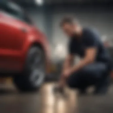 Expert Vehicle Inspection A close-up view of a mechanic inspecting a vehicle