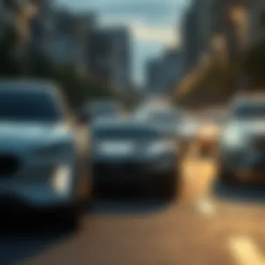 Diverse range of vehicles in an urban landscape