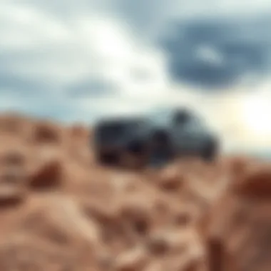 Pickup Truck on Challenging Landscape Pickup truck navigating rocky terrain