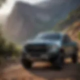 A rugged pickup truck parked in a scenic outdoor setting