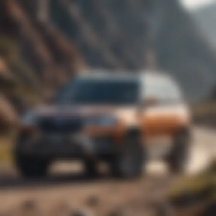 A dynamic shot of an SUV on a rugged terrain