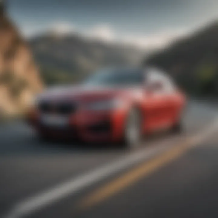 Dynamic performance of the BMW four-door coupe in motion on a scenic road