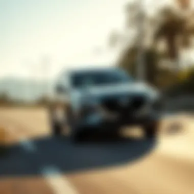 Performance of the 2020 Hyundai Santa Fe on the Road 2020 Hyundai Santa Fe in motion on a scenic road