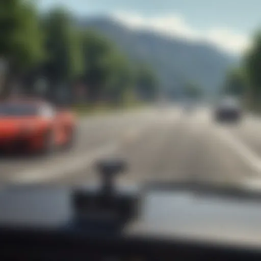 Close-up of a sleek 1080p driving recorder mounted on a windshield.