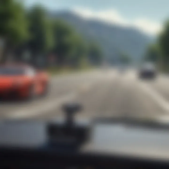 Close-up of a sleek 1080p driving recorder mounted on a windshield.