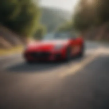 Dynamic driving shot of the SLC Roadster 2021 on a winding road