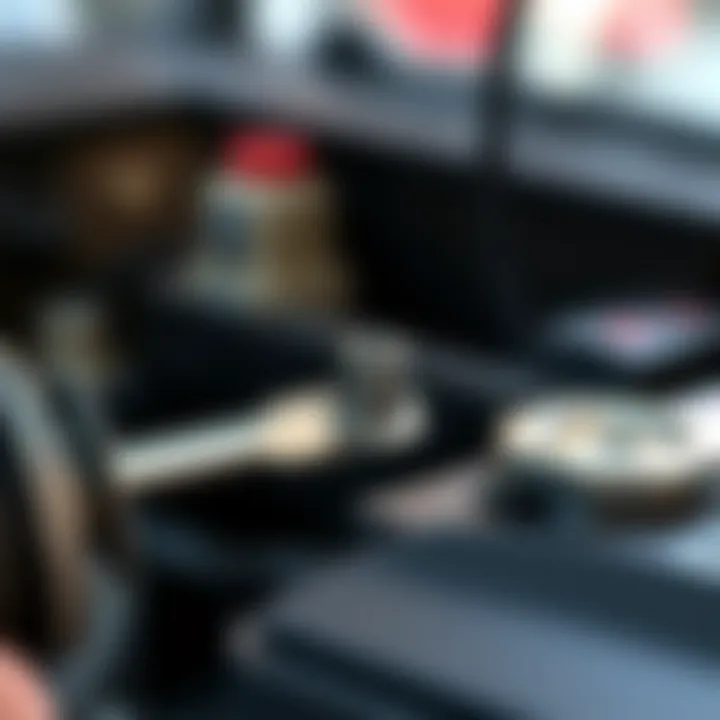 A close-up view of the oil dipstick after pulling it out.