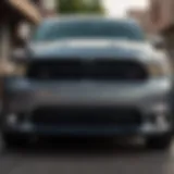 Front view of the Dodge Durango Scat Pack showcasing its aggressive grille and LED headlights
