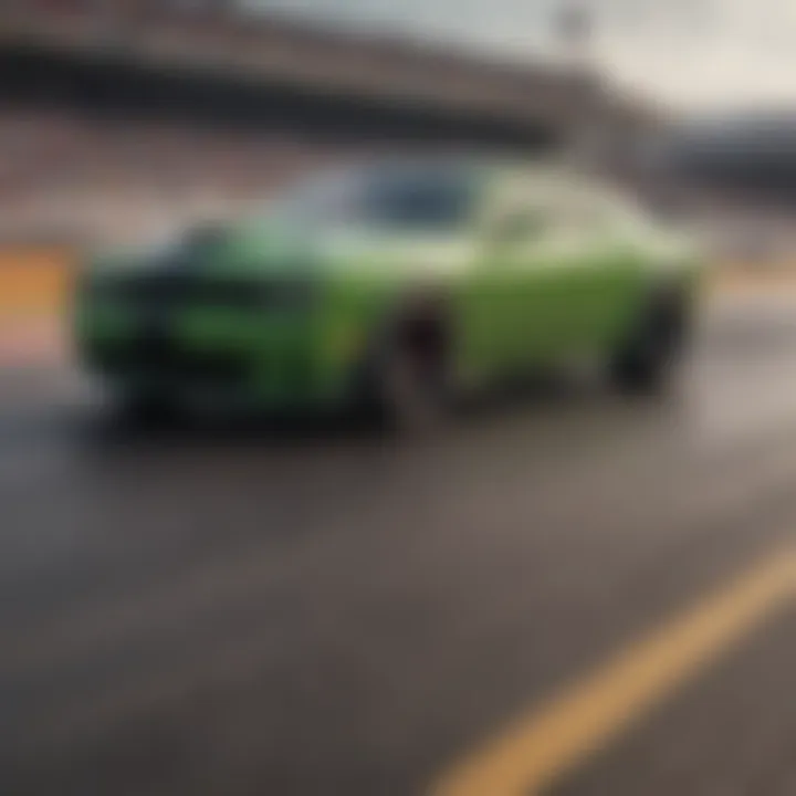 Dodge Hellcat in motion on a racetrack