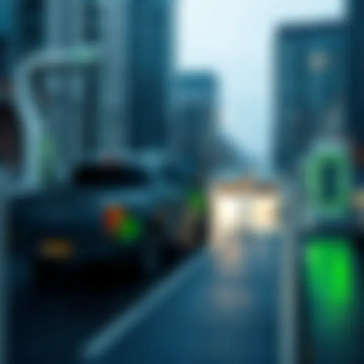 Urban Charging Station for Electric Pickup Electric pickup truck charging in an urban setting