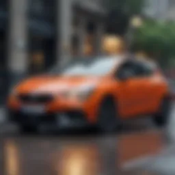 Stylish hybrid hatchback parked in an urban setting