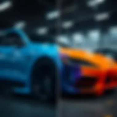 Before and after shots of a vehicle featuring a full body paint job