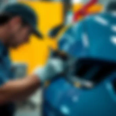 Professional applying paint to a vehicle with precision