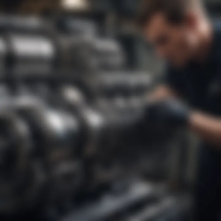 A technician meticulously working on a Rolls Royce engine, symbolizing engineering precision.