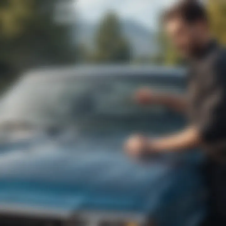 A person performing maintenance on a windshield wiper to ensure optimal performance