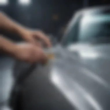 Close-up of an individual applying instant wax to a car surface