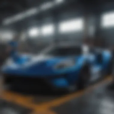 Maintenance Work on a Ford GT Mechanics performing maintenance on a Ford GT