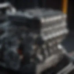 Close-up of a five-cylinder engine showcasing its unique configuration