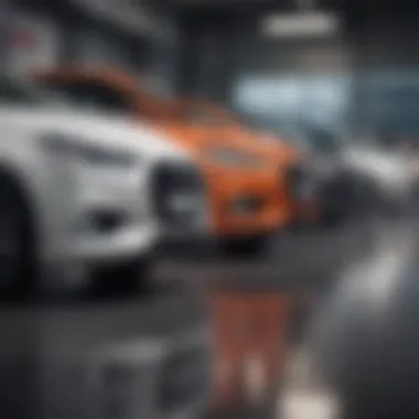 Group of the latest fuel-efficient cars lined up in a dealership