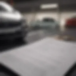 A close-up of a car lease agreement with financial documents