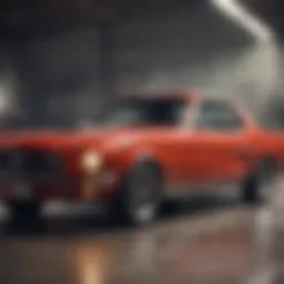 Front view of a classic Ford Mustang showcasing its iconic design