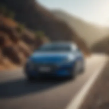 Hyundai Elantra undergoing a performance test on a winding road