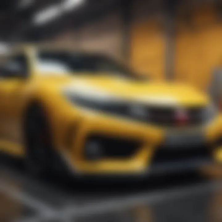Yellow Type R showcased at an automotive event