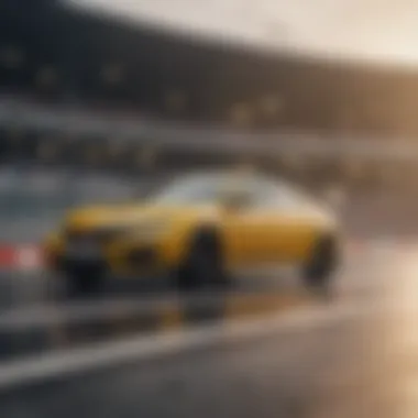Dynamic shot of yellow Type R speeding on a race track
