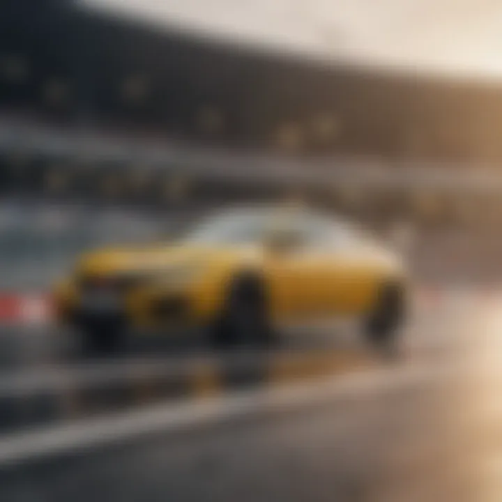 Dynamic shot of yellow Type R speeding on a race track