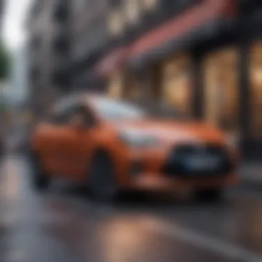 Chic Compact Car for City Life Eco-friendly compact car parked in an urban setting