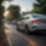Stylish fuel-efficient sedan on a scenic road