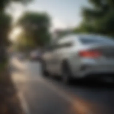 Elegant Design of a Fuel-Efficient Sedan Stylish fuel-efficient sedan on a scenic road
