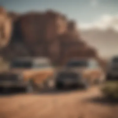 The Grand Wagoneer parked next to its classic predecessors