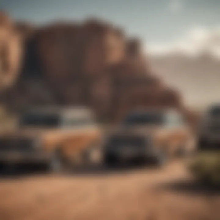 The Grand Wagoneer parked next to its classic predecessors