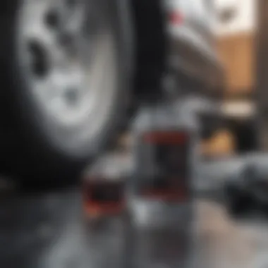 Transmission fluid measurement tool positioned next to a vehicle's engine