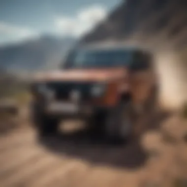 A Land Rover vehicle driving on rugged terrain, highlighting the engine performance.