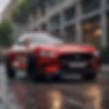Dynamic exterior view of the Mustang Mach-E showcasing its sleek design