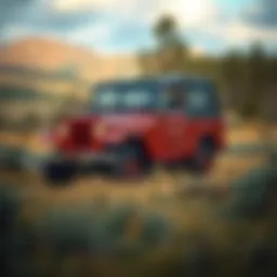 Vintage Scout Jeep in a natural landscape
