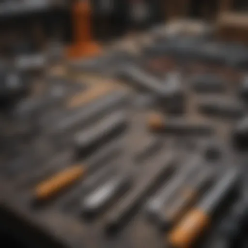 An assortment of stuck bolt removal tools displayed on a workbench