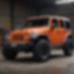 Close-up view of a two-door Jeep Wrangler showcasing its rugged design