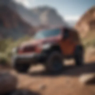 Two-Door Jeep Wrangler on Rugged Terrain Side view of a two-door Jeep Wrangler on a rugged terrain