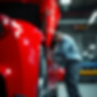 A mechanic performing maintenance on a Ferrari