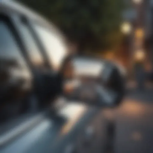 Close-up view of a side mirror highlighting its reflective surface
