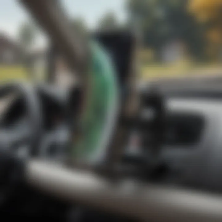 A functional cell phone holder securely mounted in a vehicle