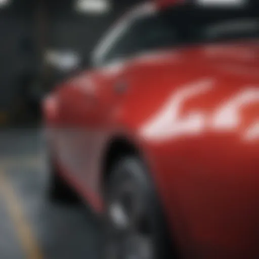 Close-up of a car surface being treated with wax for scratch removal