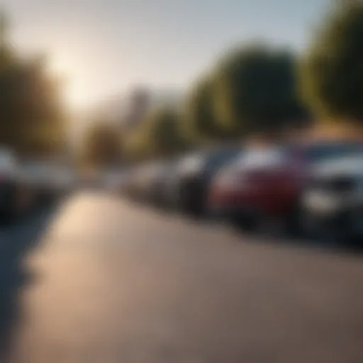 A driveway filled with various parked vehicles showcasing diversity in car ownership.