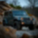 Exterior view of the two-door Jeep showcasing its rugged design