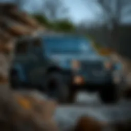 Exterior view of the two-door Jeep showcasing its rugged design