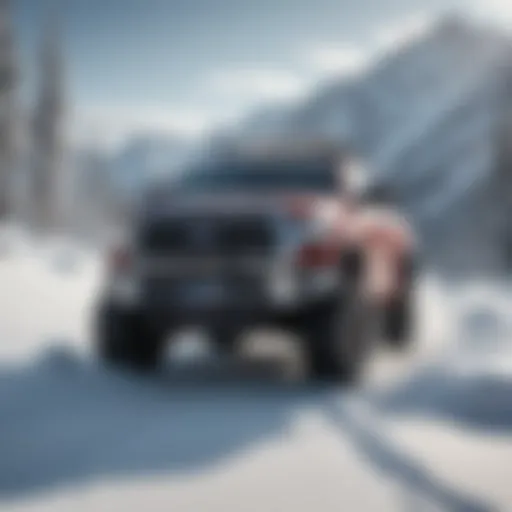A rugged tundra vehicle navigating through snow-covered terrain